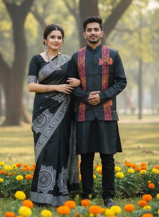 Sharee Panjabi Couple with Koti ছবি 13
