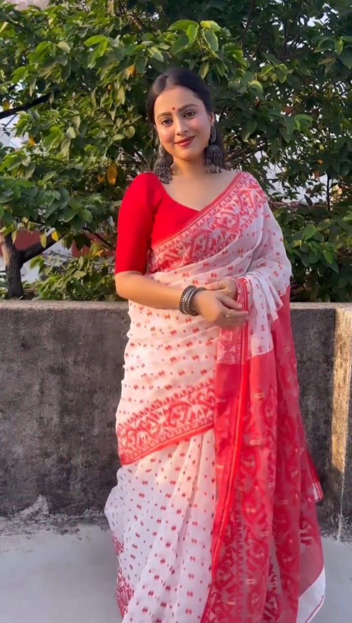 Skin Print Reshom Silk Sharee