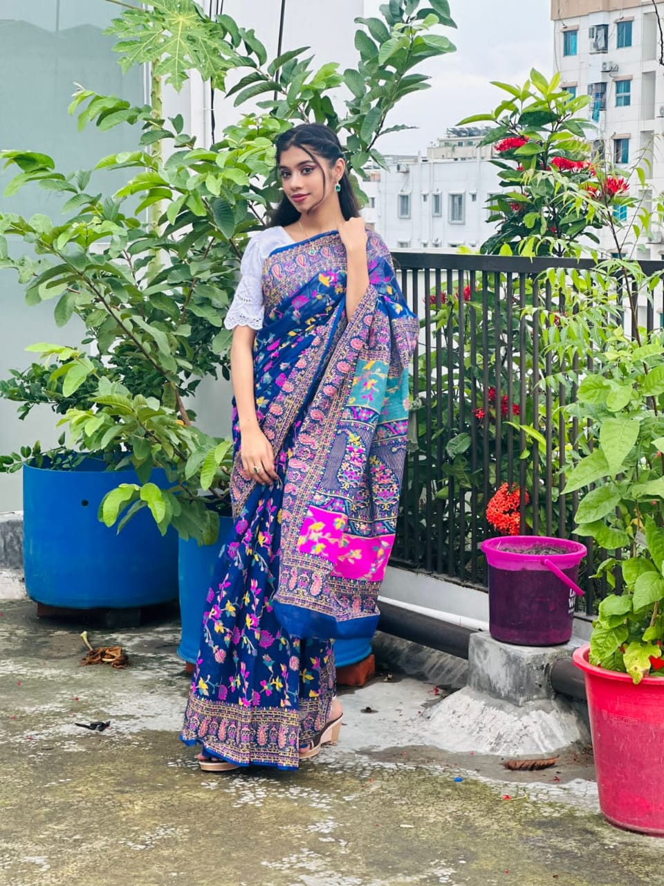 হাফ সিল্ক স্ক্রিন প্রিন্ট শাড়ি ছবি 7