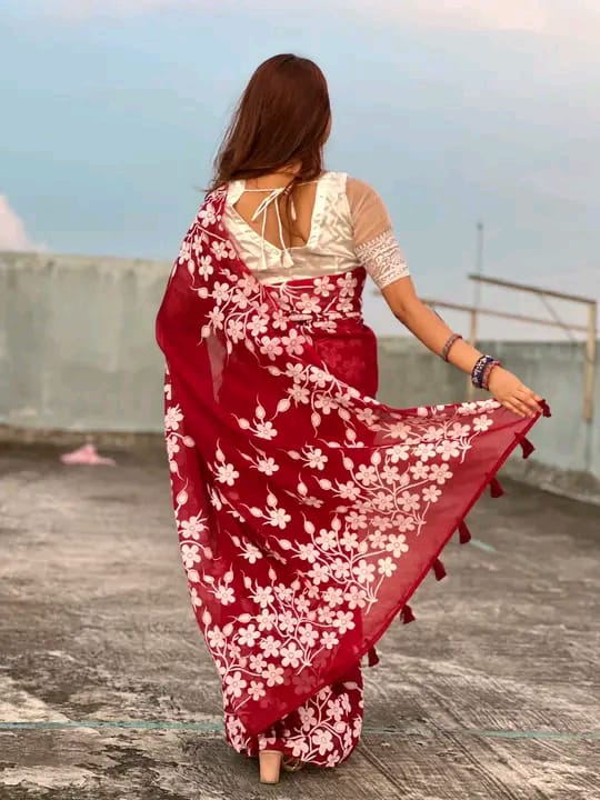 Half silk block print sharee ছবি 8