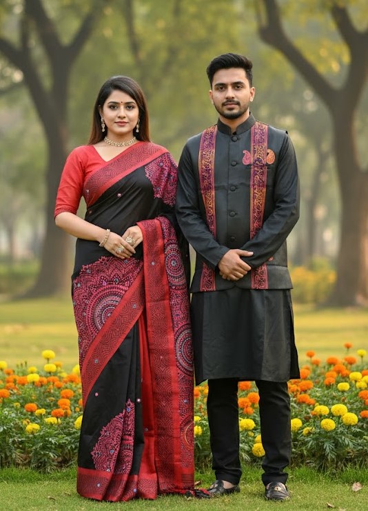 Sharee Panjabi Couple with Koti ছবি 3