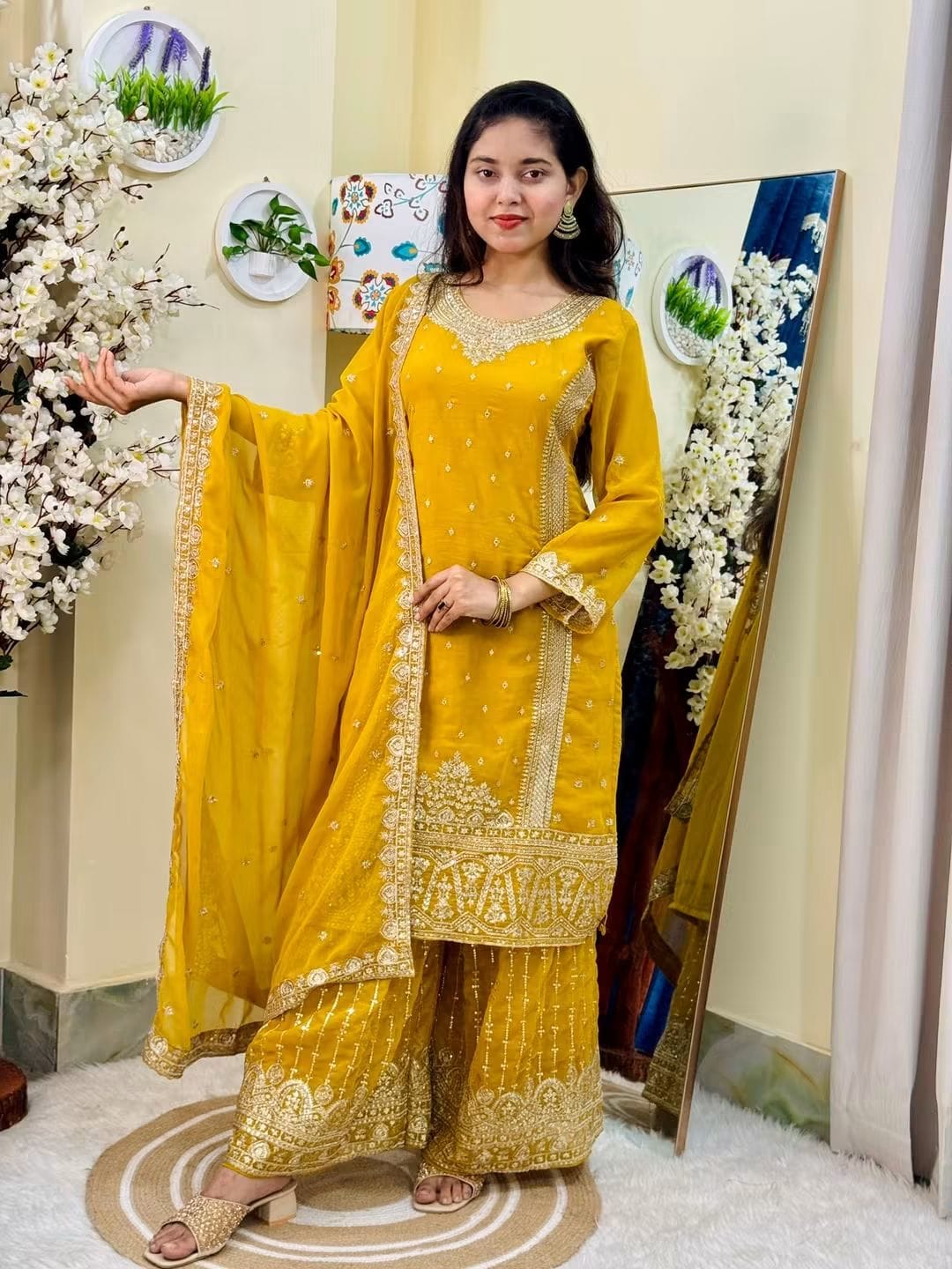Sequence Embroidery Gharara Three  Piece