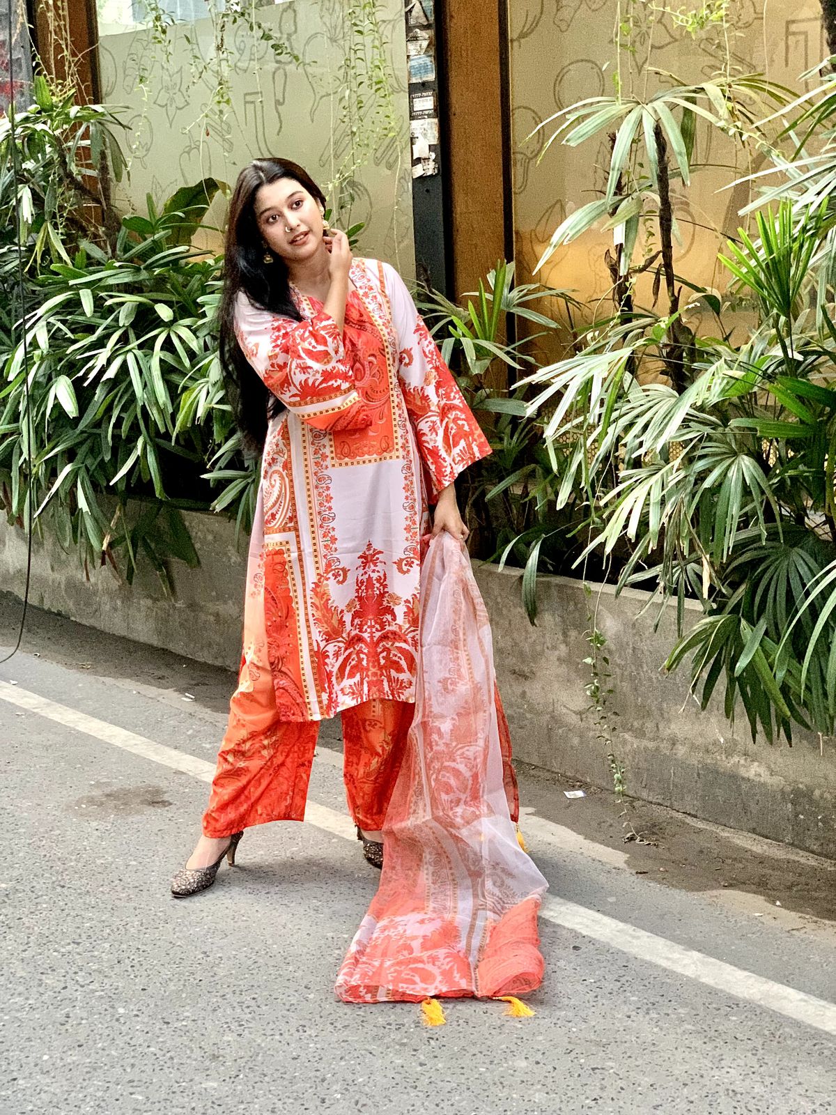 Ready Made Pure dubai silk  Digital  Print Three Piece