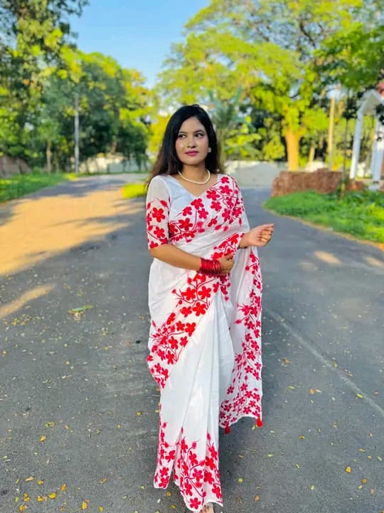Half silk block print sharee ছবি 4