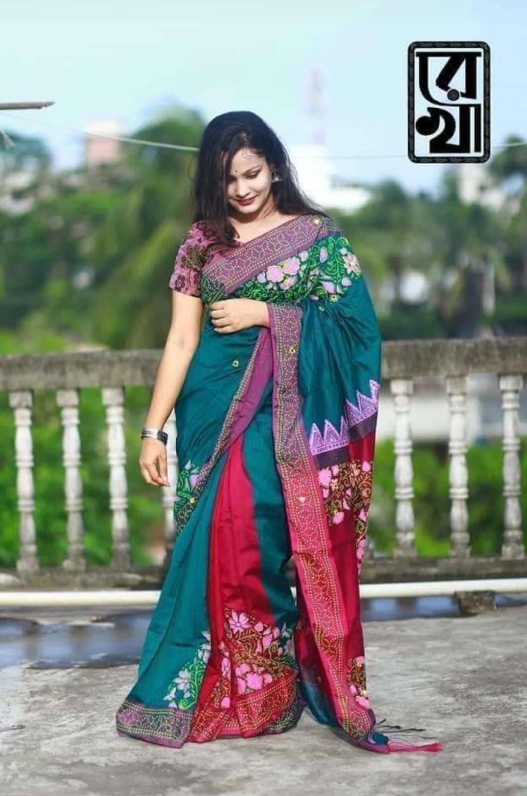 হ্যান্ডপ্রিন্ট হাফসিল্ক শাড়ী ছবি 9