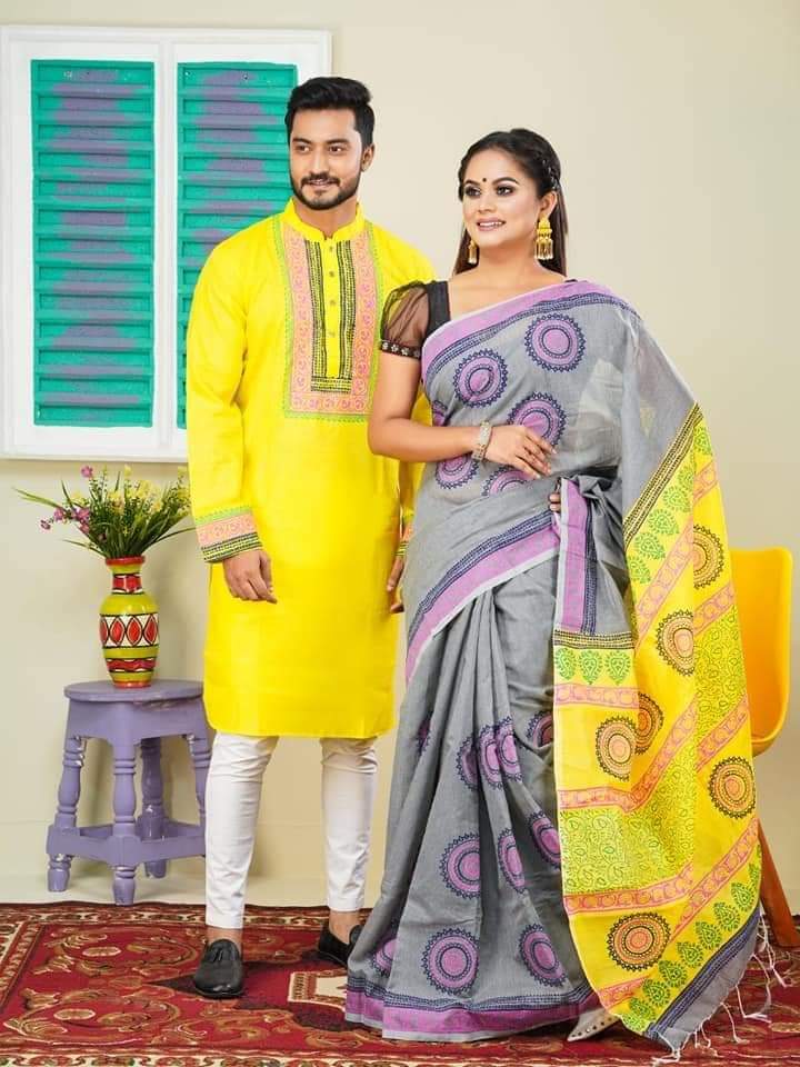 এক্সক্লুসিভ ধুপিয়ান সিল্ক শাড়ি & পাঞ্জাবি কাপল ড্রেস ছবি 6