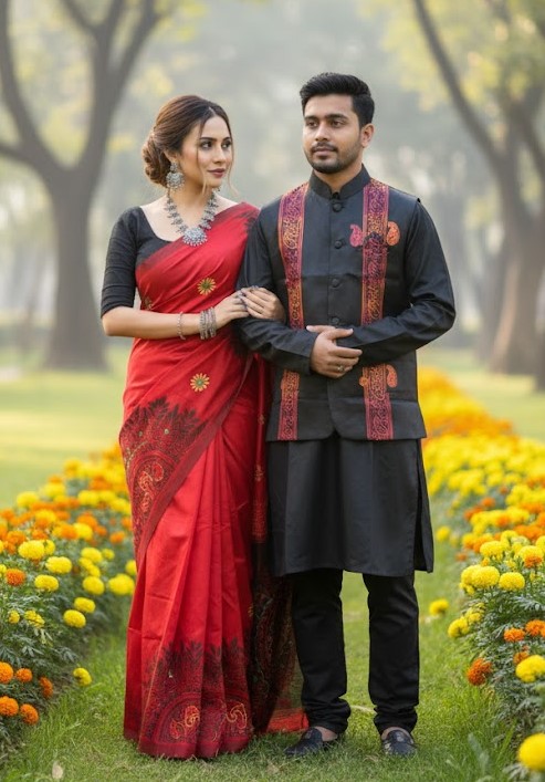 Sharee Panjabi Couple with Koti ছবি 8