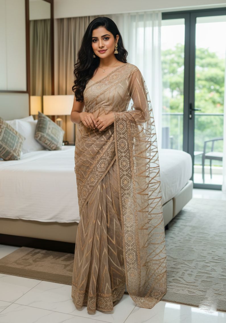 Georgette Organza Saree ছবি 8
