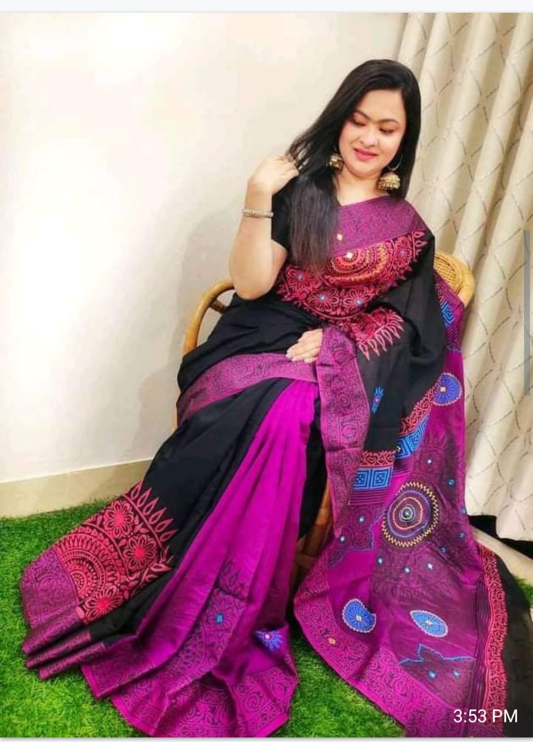 হ্যান্ডপ্রিন্ট হাফসিল্ক শাড়ী ছবি 17