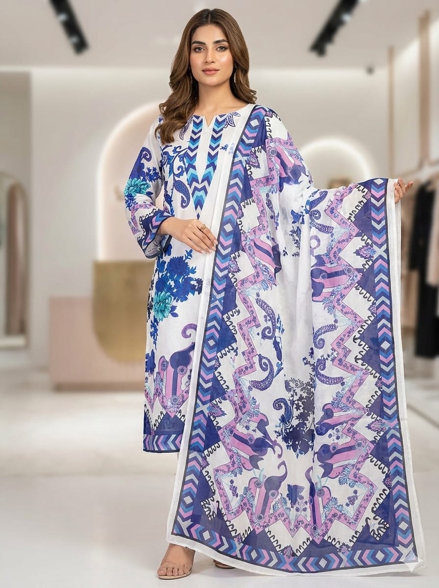 Ready Made Pure dubai silk  Digital  Print Three Piece ছবি 8