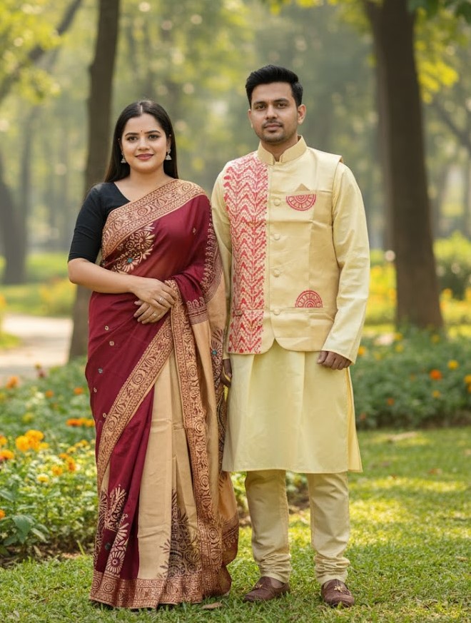 Sharee Panjabi Couple with Koti ছবি 4