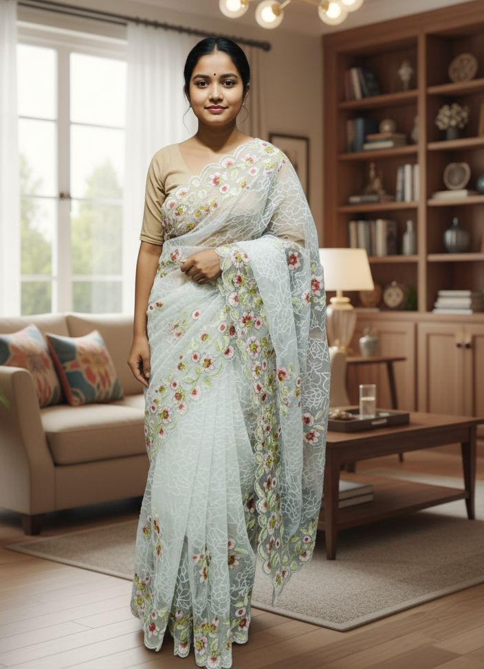Georgette Organza Saree ছবি 9