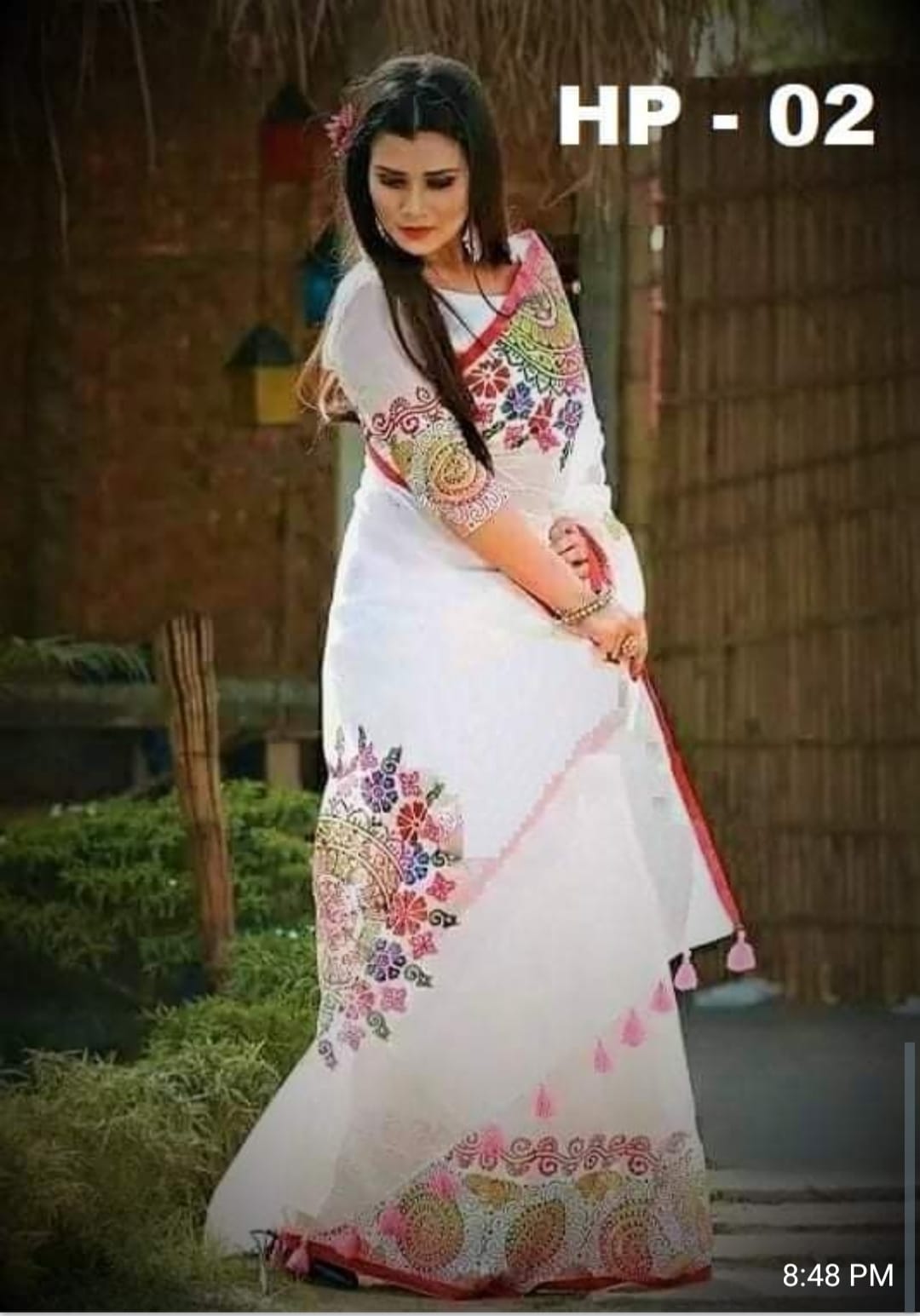হ্যান্ডপ্রিন্ট হাফসিল্ক শাড়ী ছবি 10