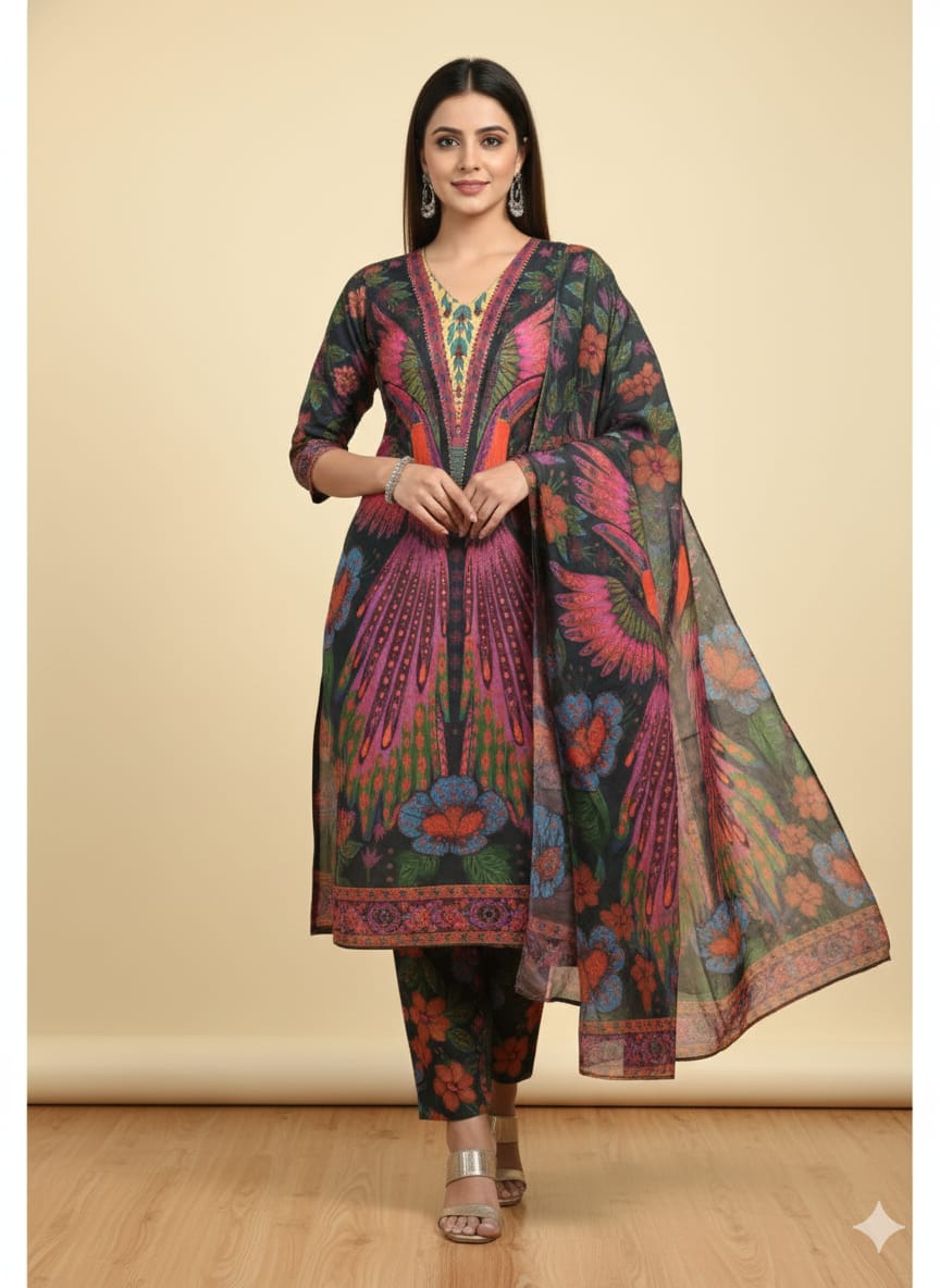 Ready Made Pure dubai silk  Digital  Print Three Piece ছবি 2