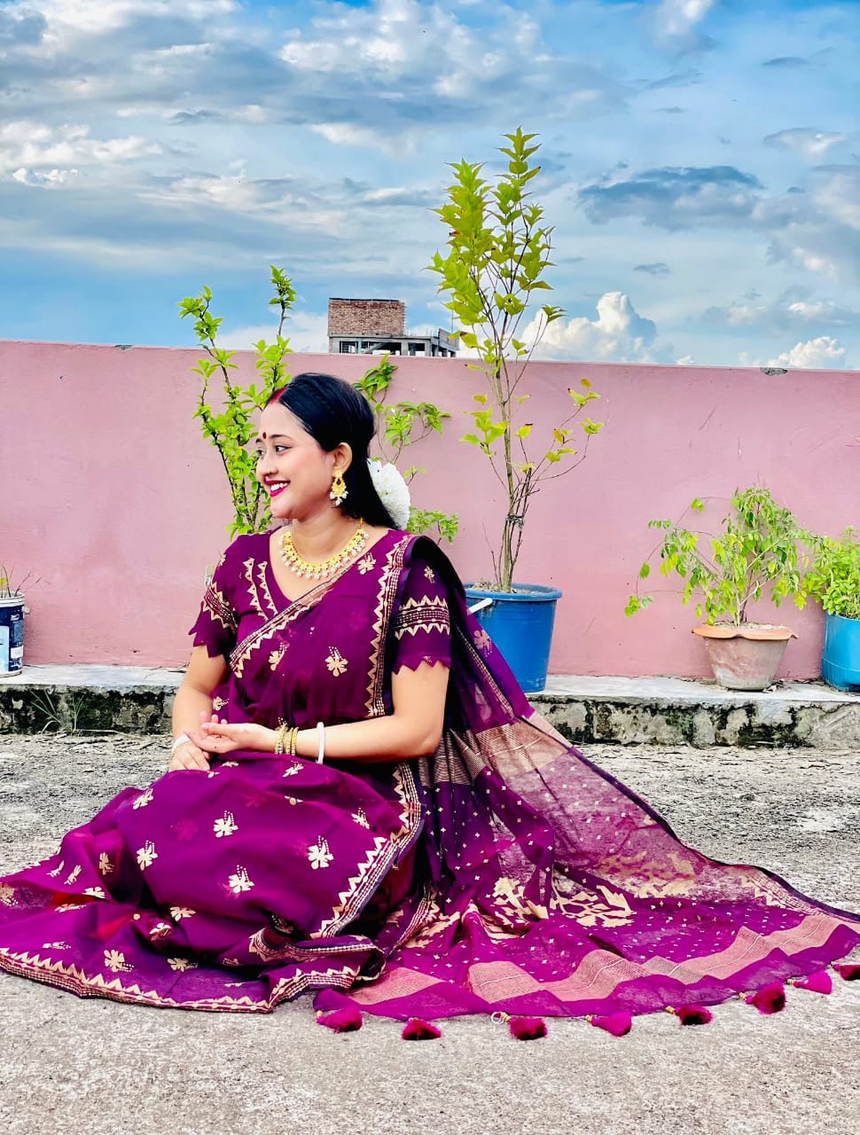 Semi Moslin Sharee  with Blouse Piece ছবি 2