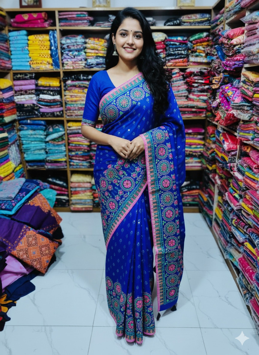 Premium Silk Boutique Skin Print Shari ছবি 5