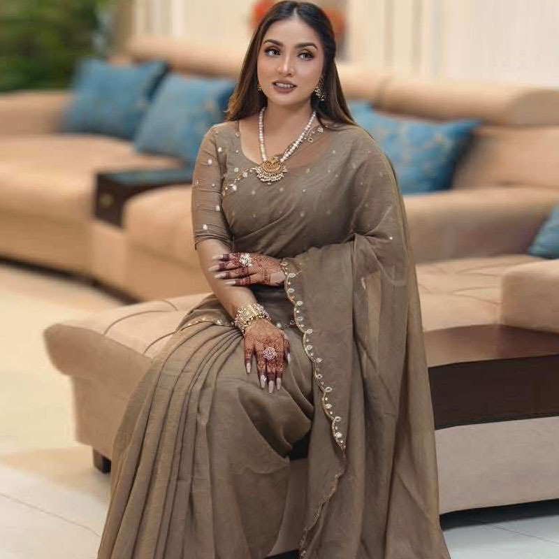 Semi Moslin Sharee with Blouse Piece