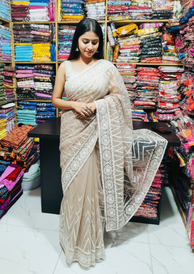 Georgette Organza Saree ছবি 6