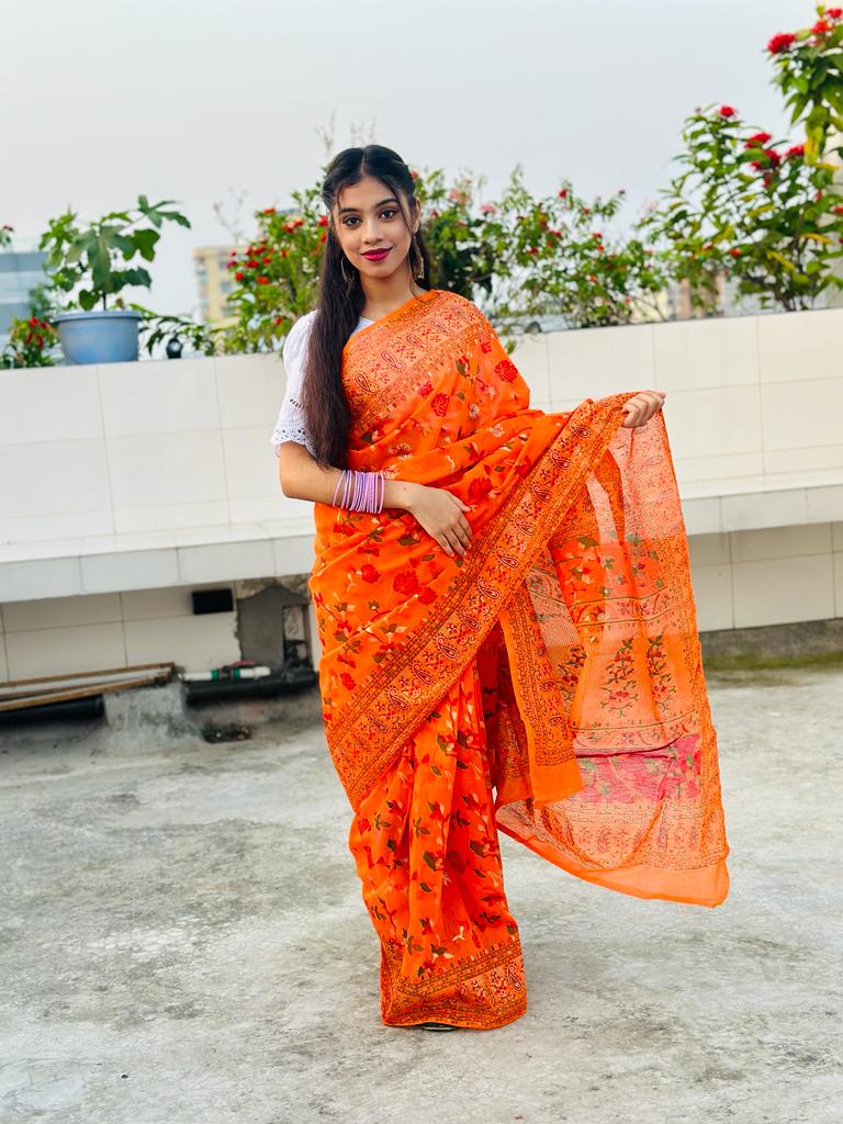 হাফ সিল্ক স্ক্রিন প্রিন্ট শাড়ি ছবি 7