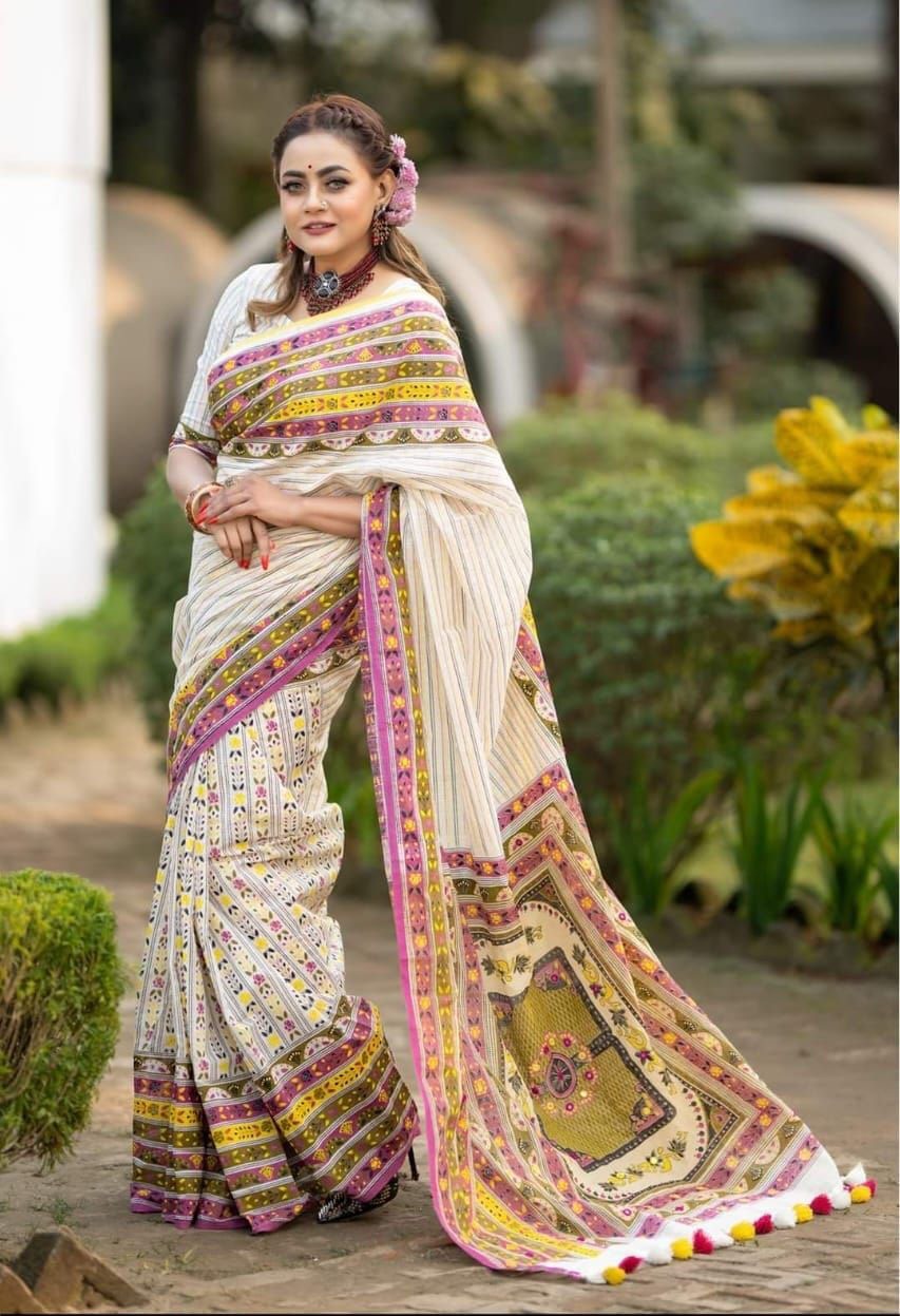 হাফ সিল্ক স্কিন প্রিন্ট শাড়ি ছবি 3