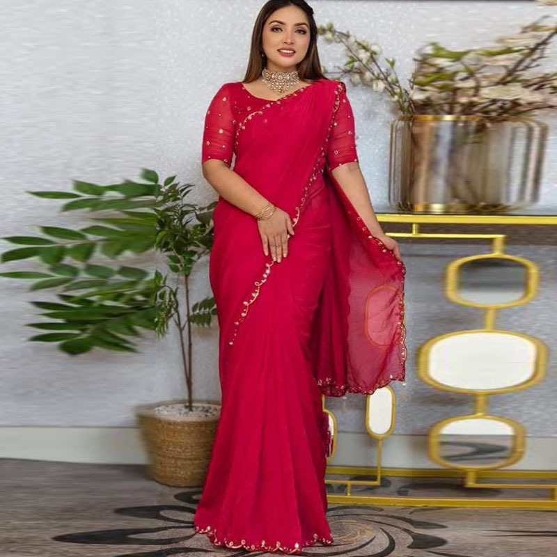 Semi Moslin Sharee with Blouse Piece ছবি 4