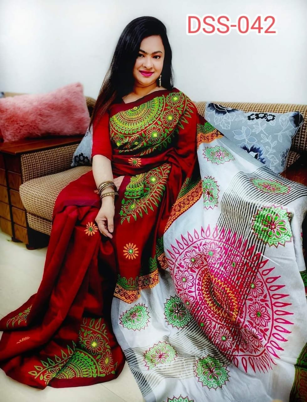 হ্যান্ডপ্রিন্ট হাফসিল্ক শাড়ী ছবি 5