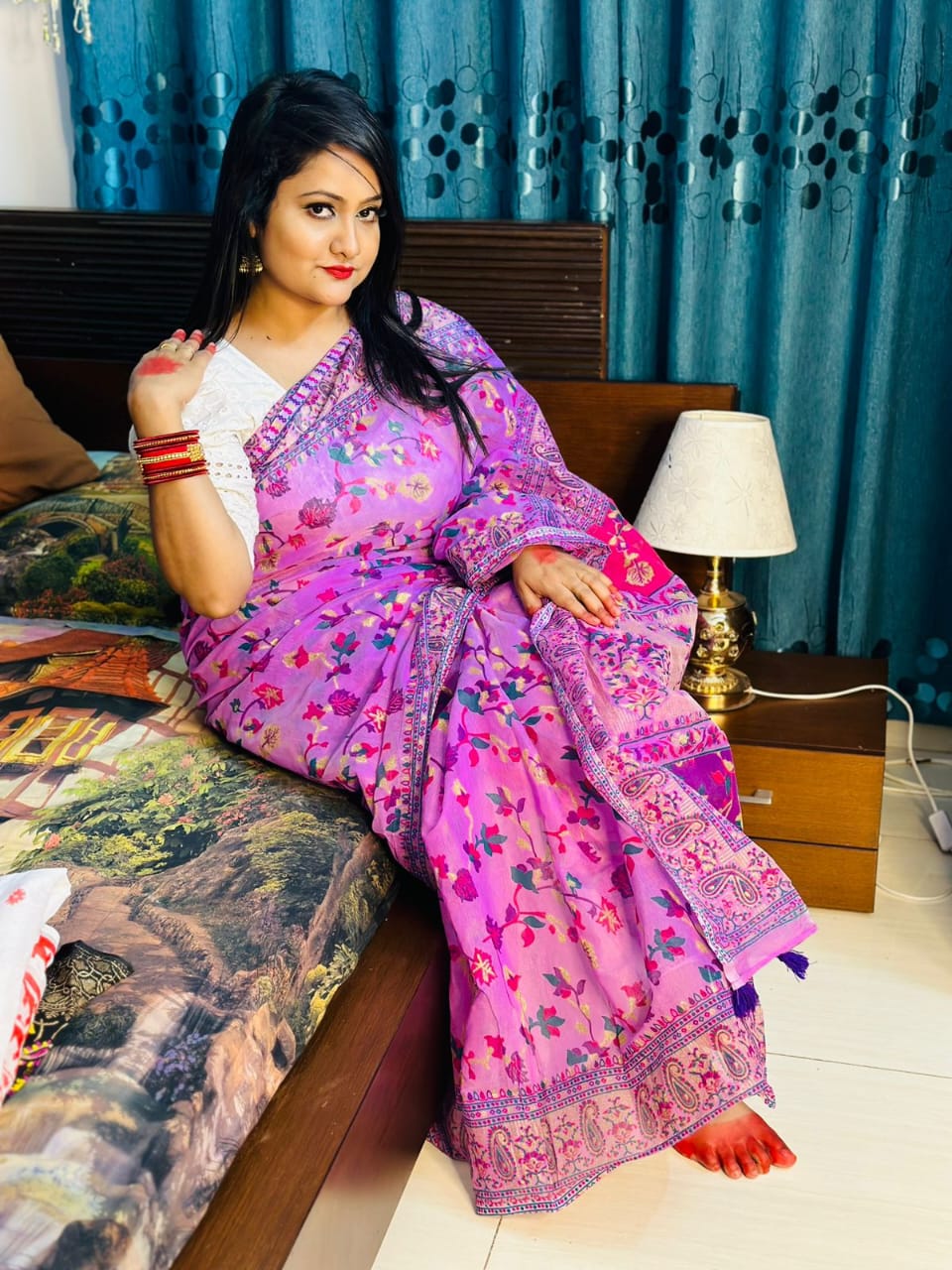 হাফ সিল্ক স্ক্রিন প্রিন্ট শাড়ি ছবি 6