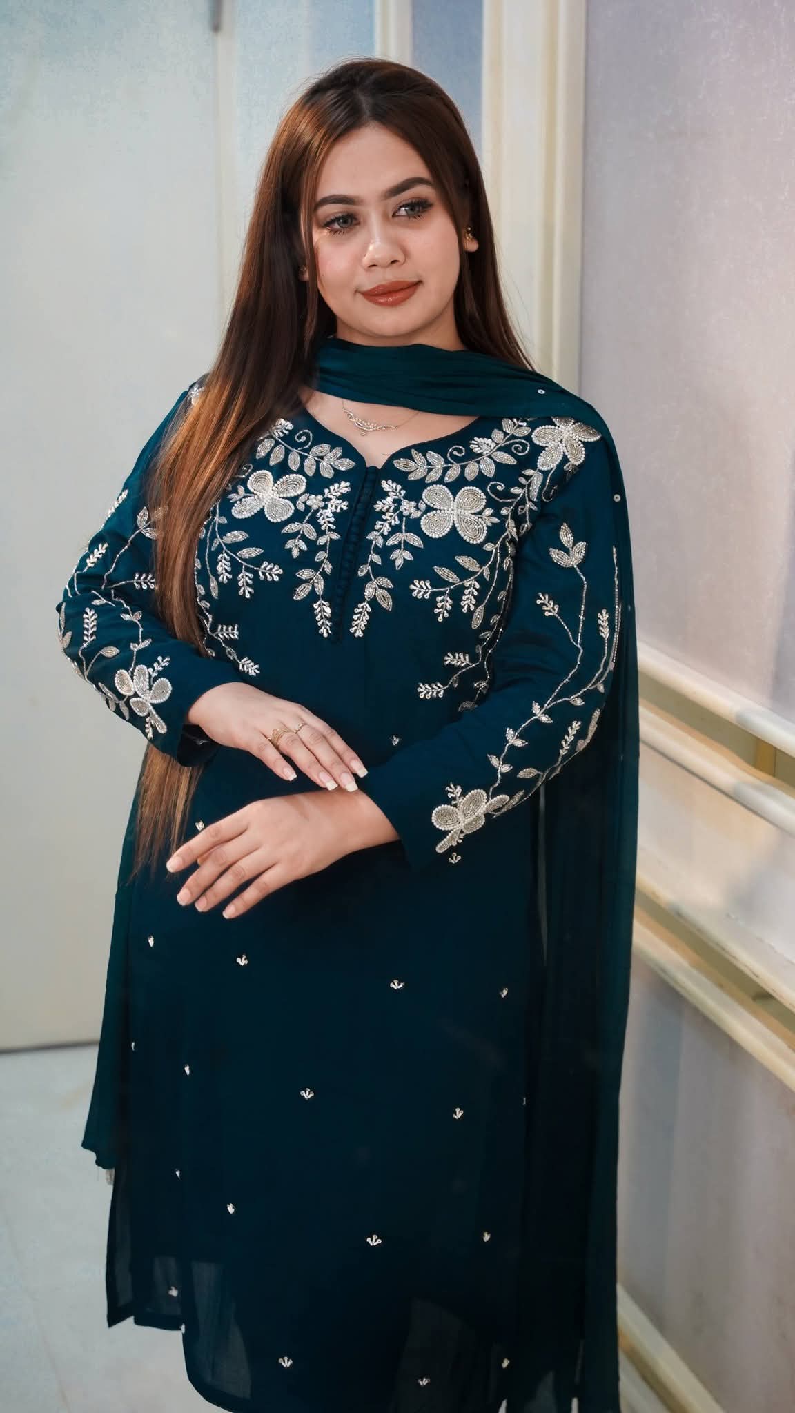 Rayon cotton dress full set Embroidery