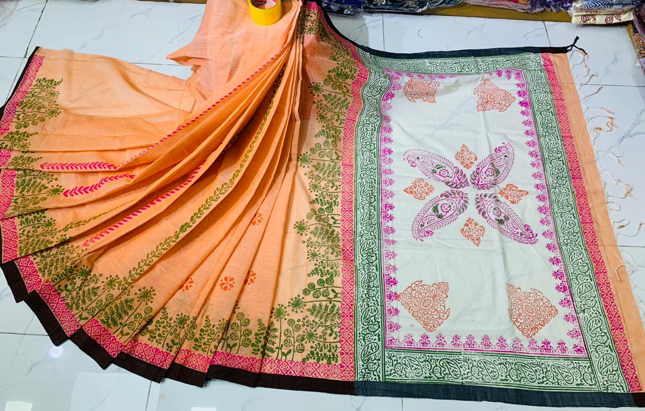 সুতি ব্লক প্রিন্ট শাড়ী