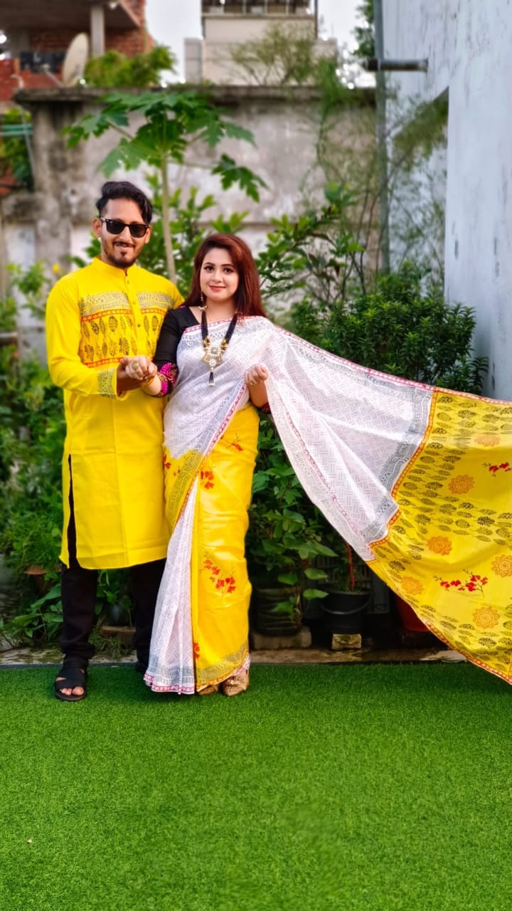 এক্সক্লুসিভ ধুপিয়ান সিল্ক শাড়ি & পাঞ্জাবি কাপল ড্রেস ছবি 6