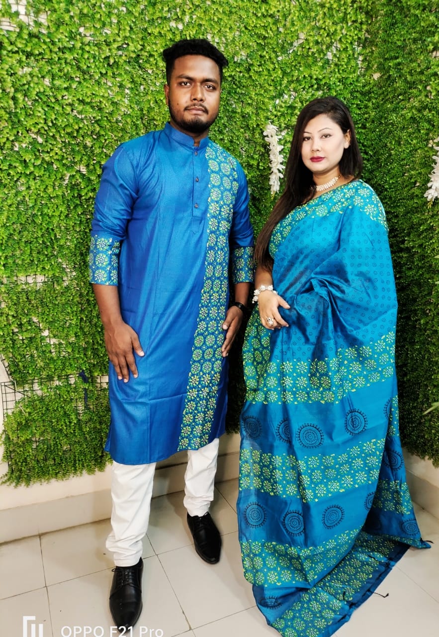 এক্সক্লুসিভ ধুপিয়ান সিল্ক শাড়ি & পাঞ্জাবি কাপল ড্রেস ছবি 2