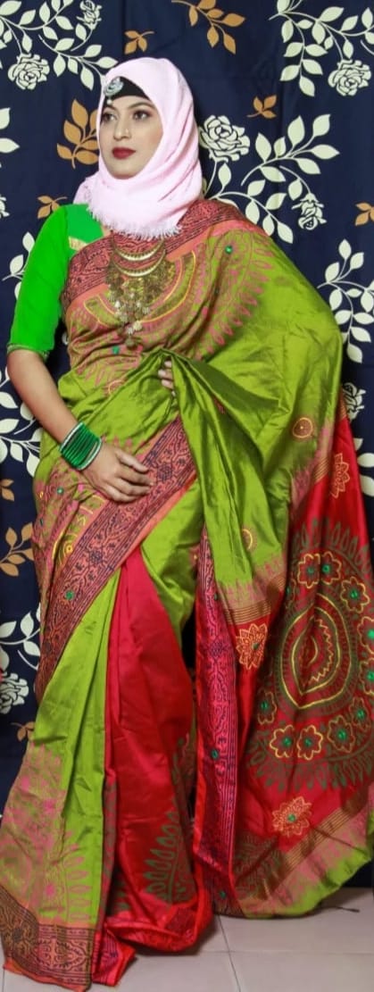 হ্যান্ডপ্রিন্ট হাফসিল্ক শাড়ী