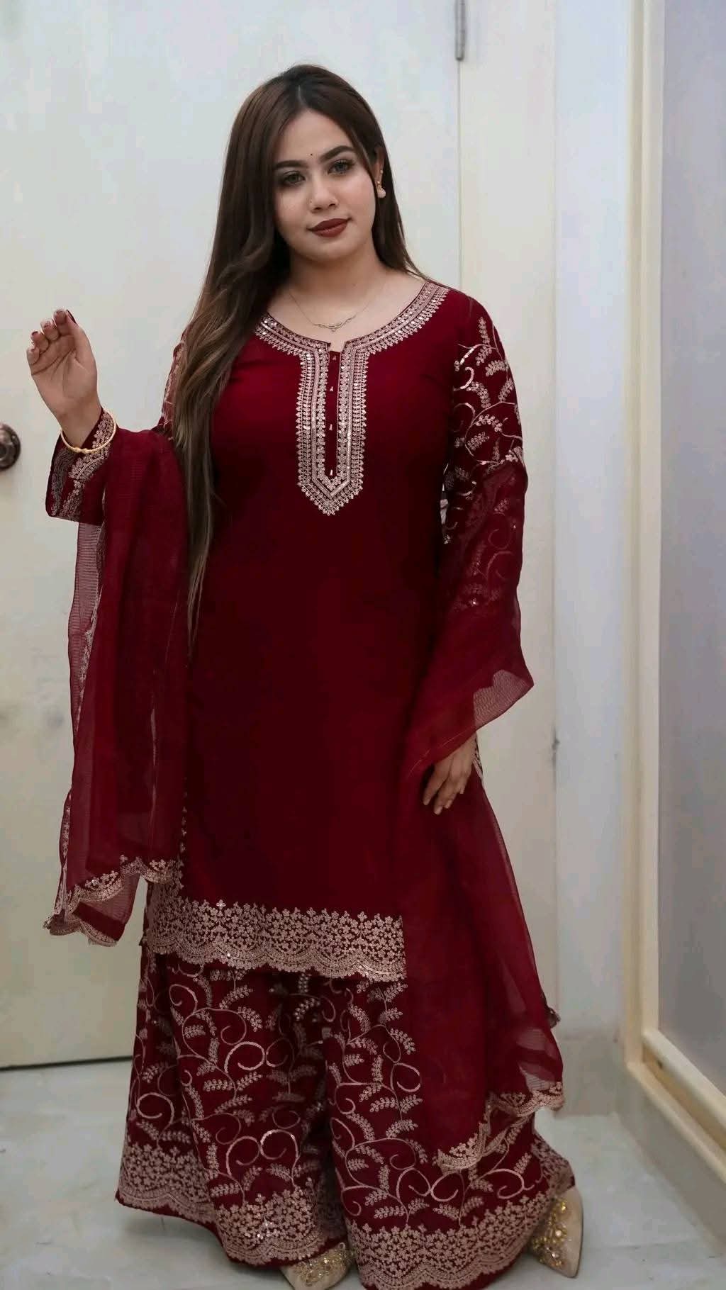 Premium Soft Jorjet With sequence embroidery Three Piece ছবি 5