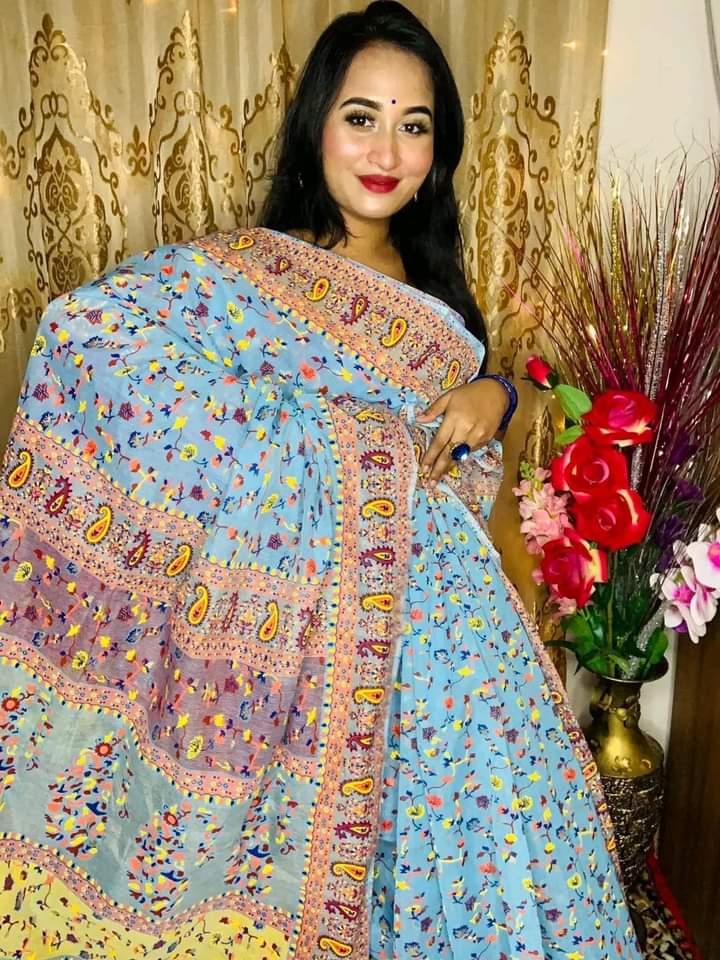 হাফ সিল্ক স্ক্রিন প্রিন্ট শাড়ি