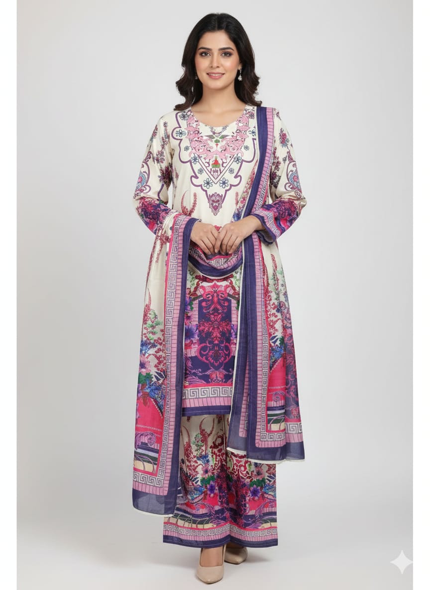 Ready Made Pure dubai silk  Digital  Print Three Piece ছবি 4