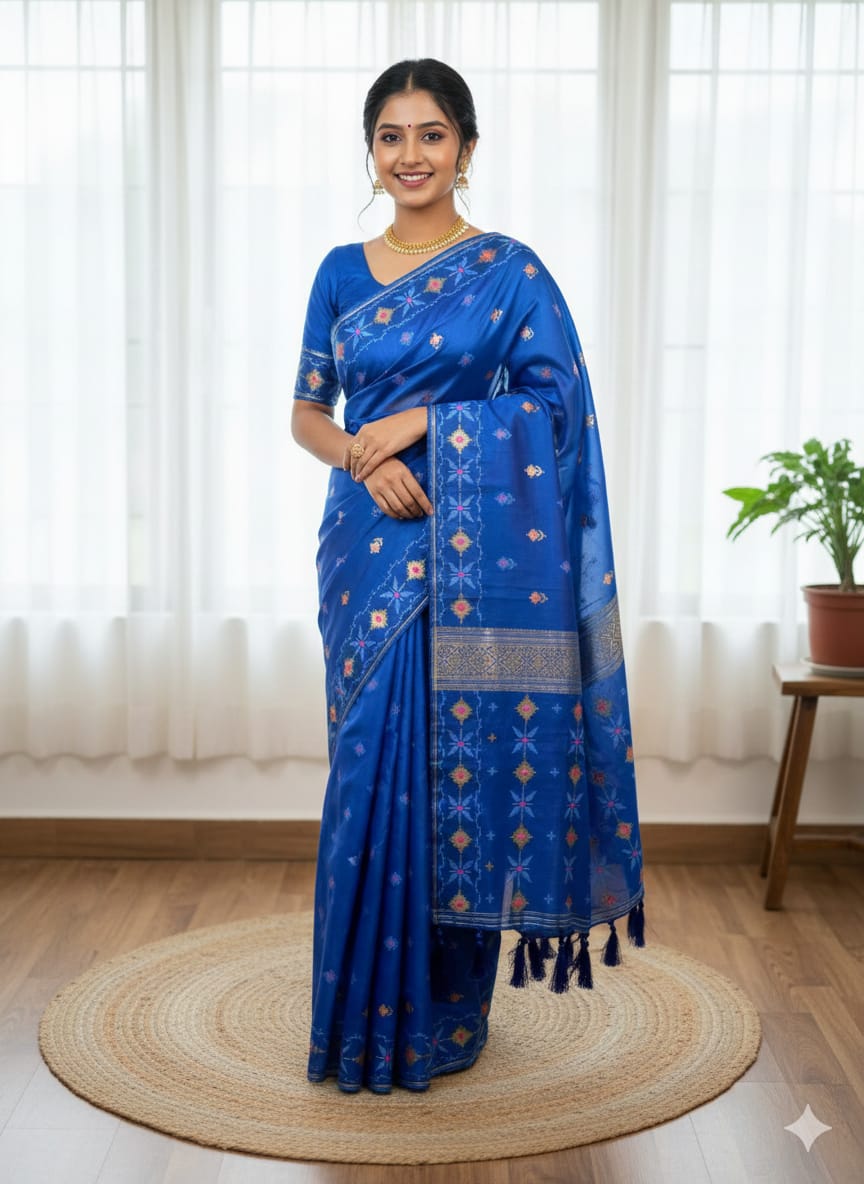Half Silk Jamdani Print Saree ছবি 6