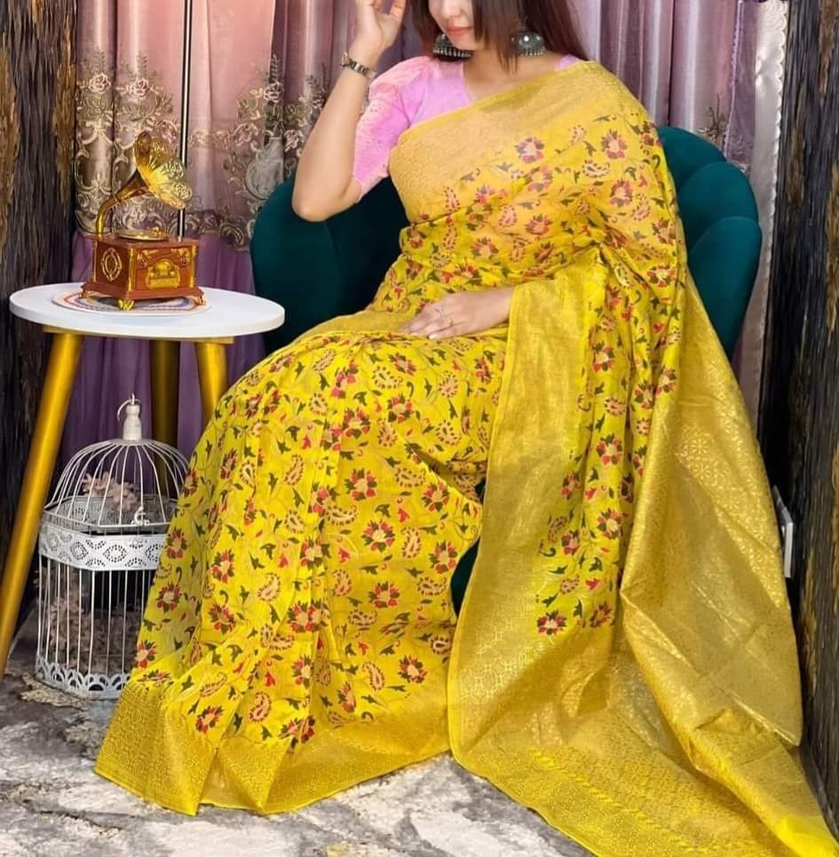 Half Silk Handprited Sarees ছবি 12