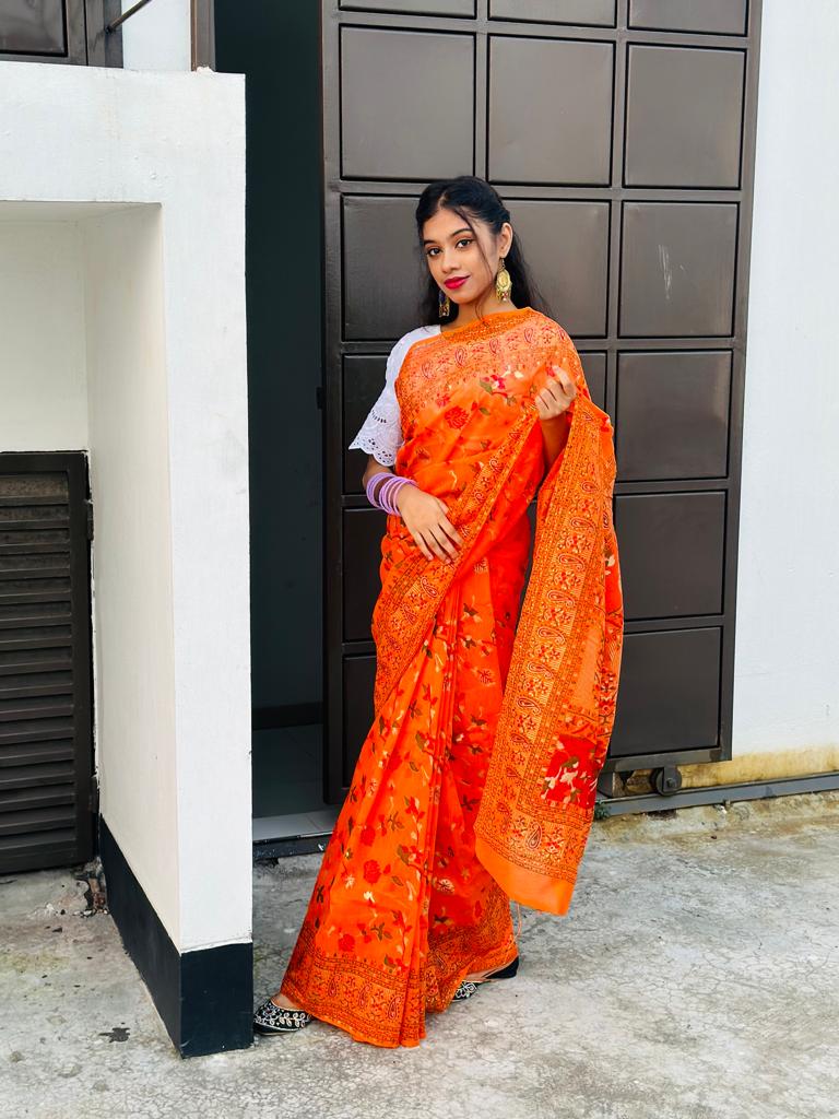 হাফ সিল্ক স্ক্রিন প্রিন্ট শাড়ি ছবি 4