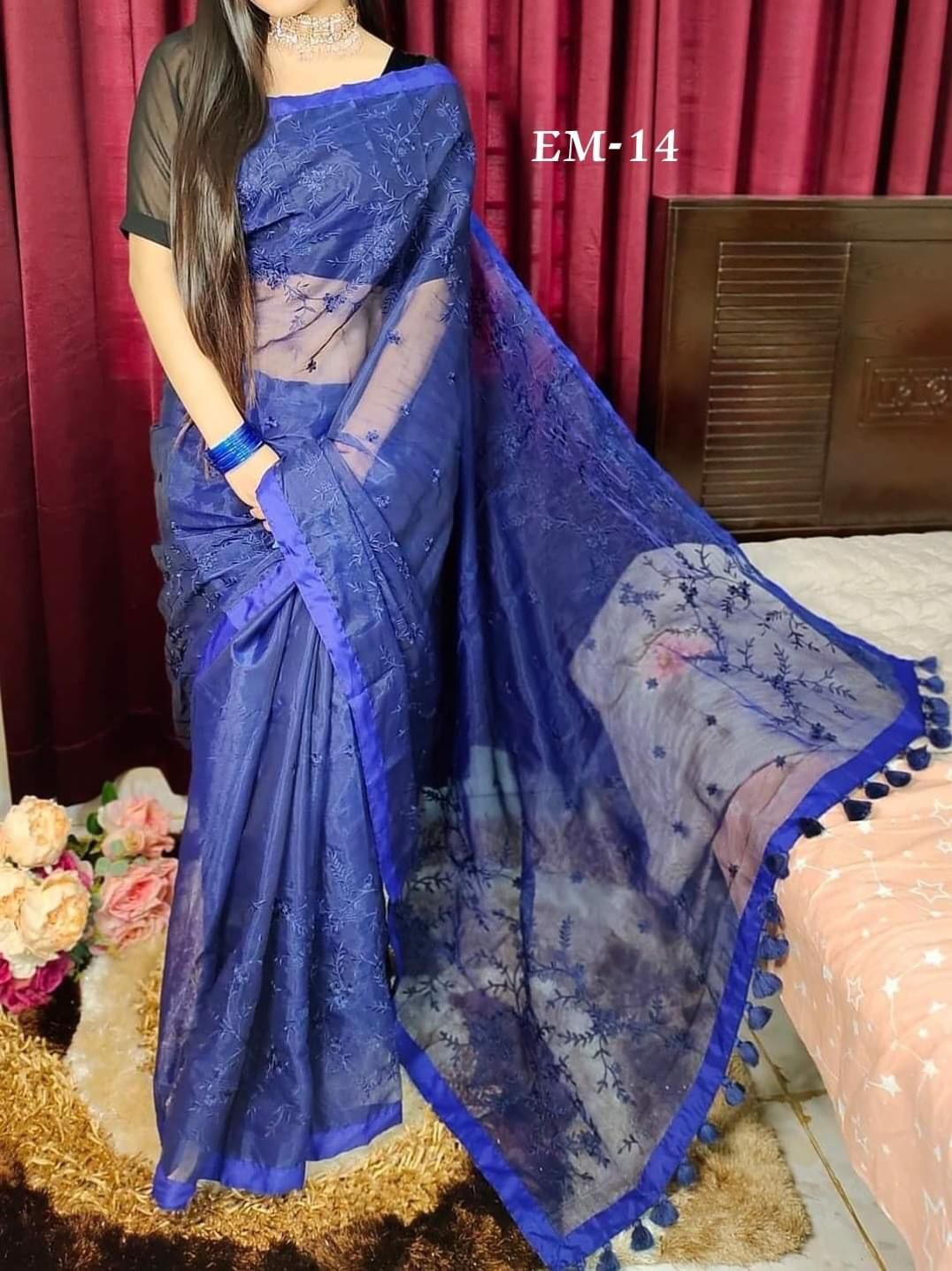 হাফসিল্ক শাড়ীতে এমব্রডারী কাজ করা ছবি 2