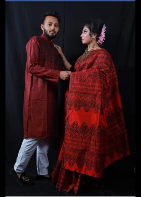 এক্সক্লুসিভ ধুপিয়ান সিল্ক শাড়ি & পাঞ্জাবি কাপল ড্রেস ছবি 3