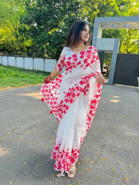 Half silk block print sharee ছবি 7