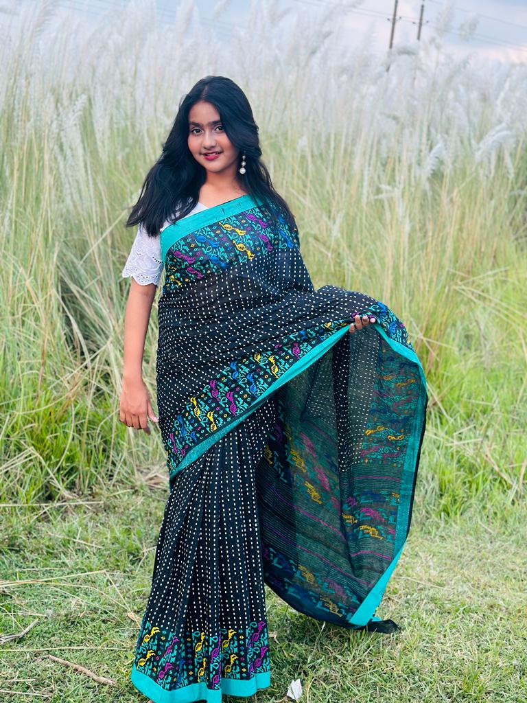 হাফ সিল্ক স্ক্রিন প্রিন্ট শাড়ি