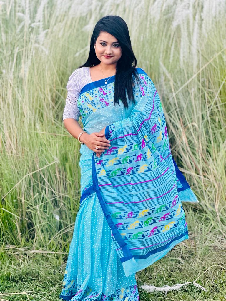 হাফ সিল্ক স্ক্রিন প্রিন্ট শাড়ি ছবি 8