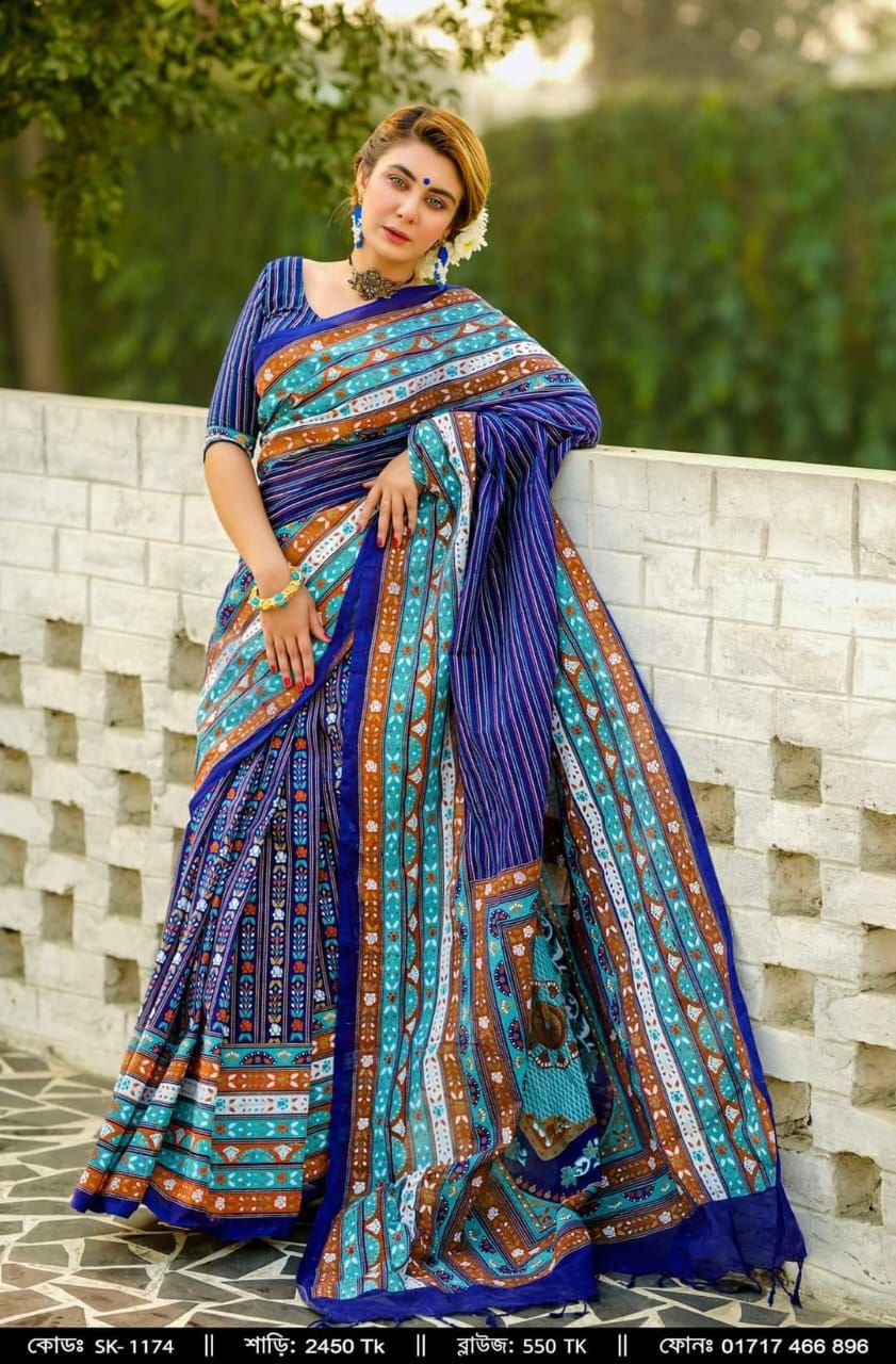 হাফ সিল্ক স্কিন প্রিন্ট শাড়ি ছবি 16