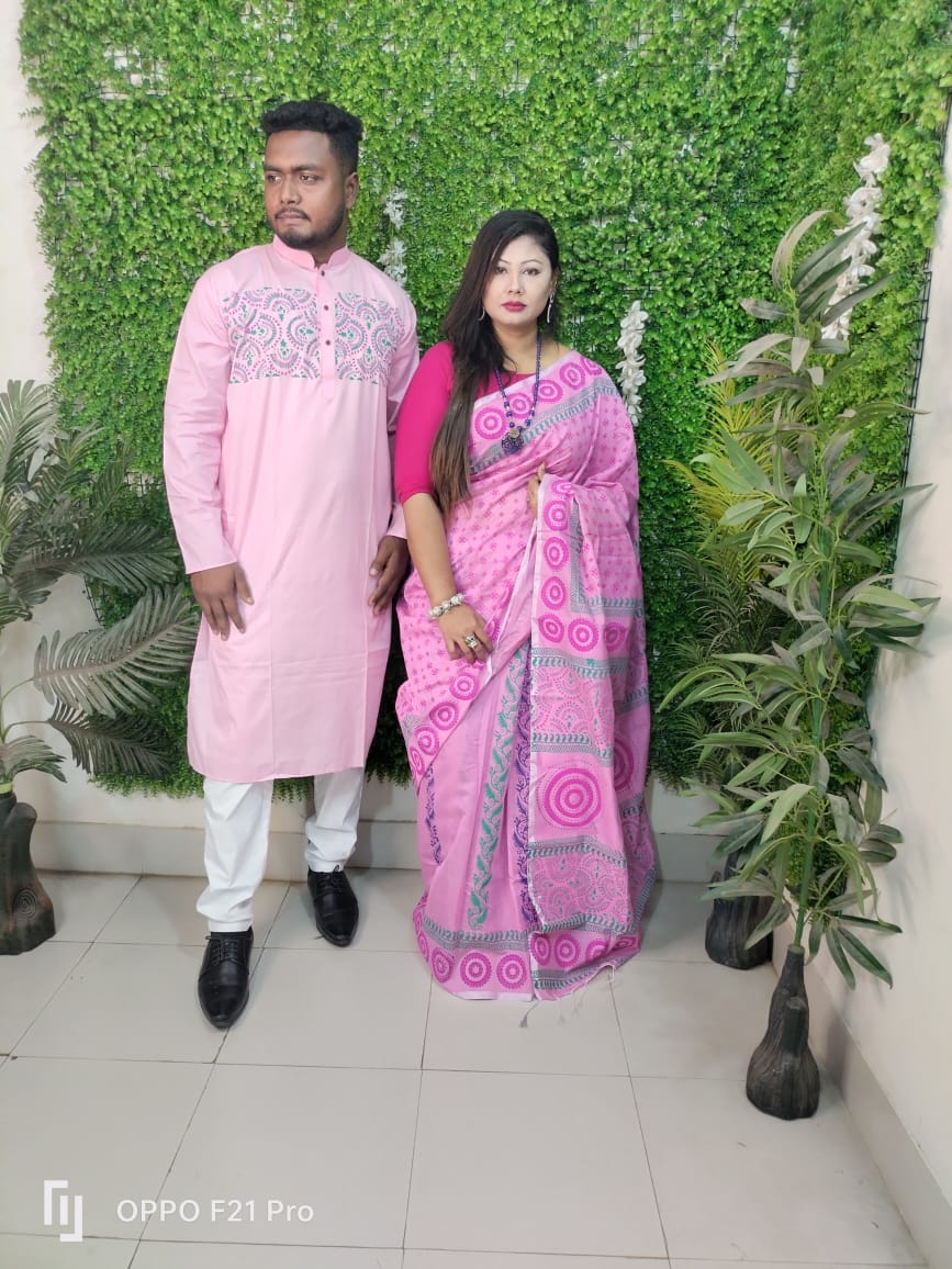 এক্সক্লুসিভ ধুপিয়ান সিল্ক শাড়ি & পাঞ্জাবি কাপল ড্রেস ছবি 7