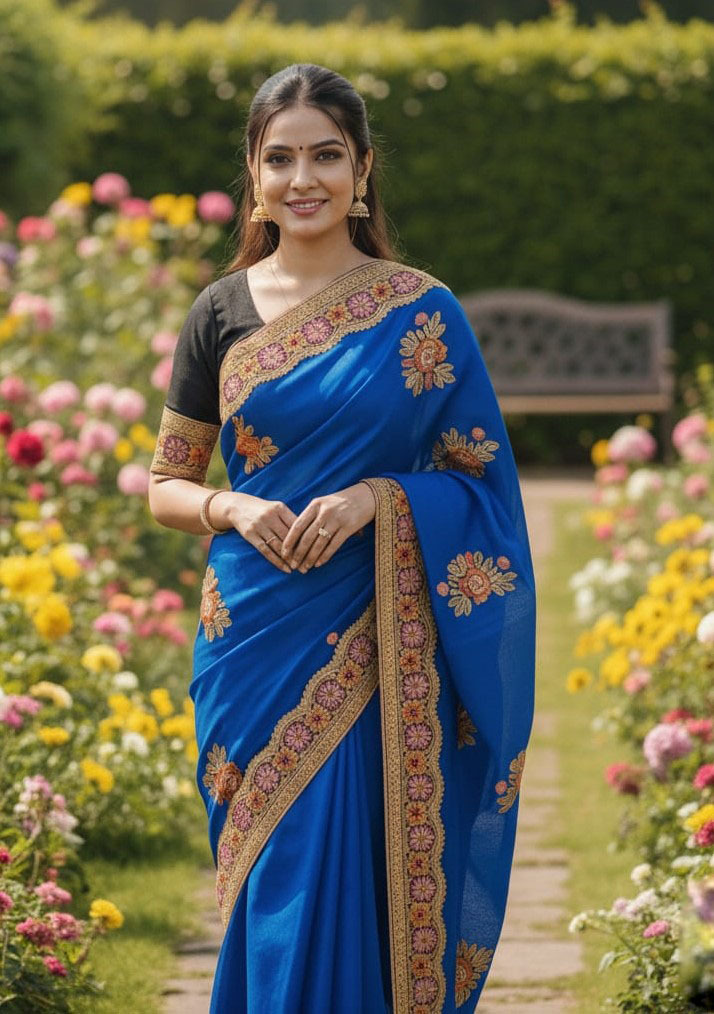 Premium Embroidery Semi Moslin Sharee ছবি 8