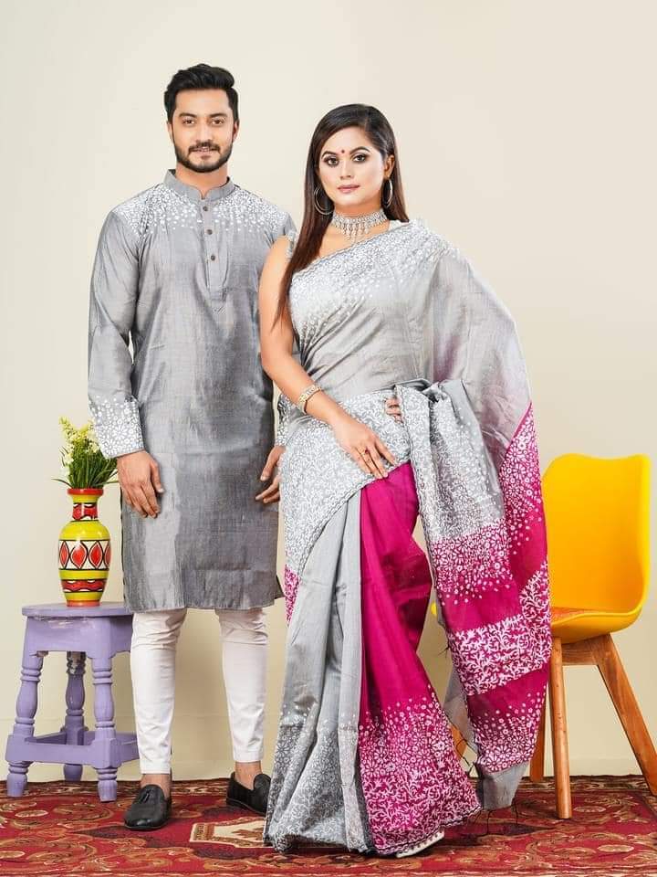 এক্সক্লুসিভ ধুপিয়ান সিল্ক শাড়ি & পাঞ্জাবি কাপল ড্রেস ছবি 2