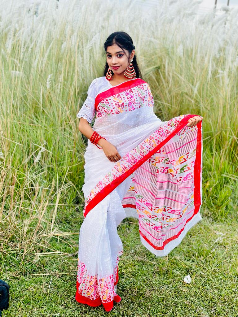 হাফ সিল্ক স্ক্রিন প্রিন্ট শাড়ি ছবি 9