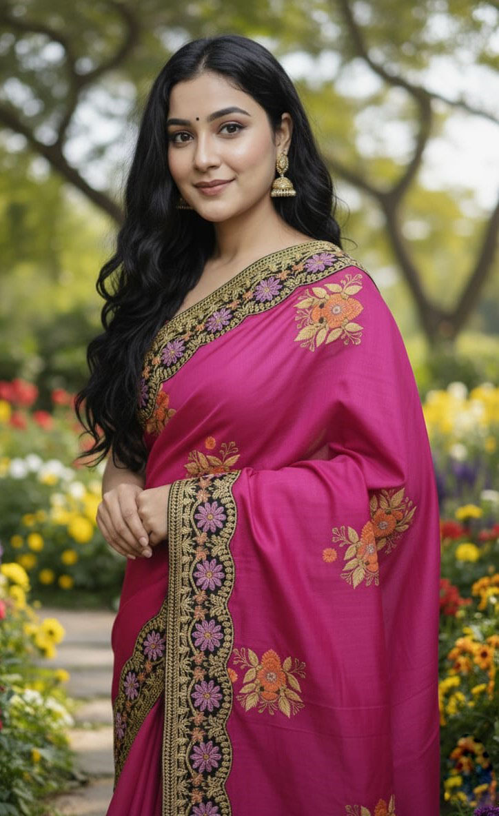 Premium Embroidery Semi Moslin Sharee ছবি 14