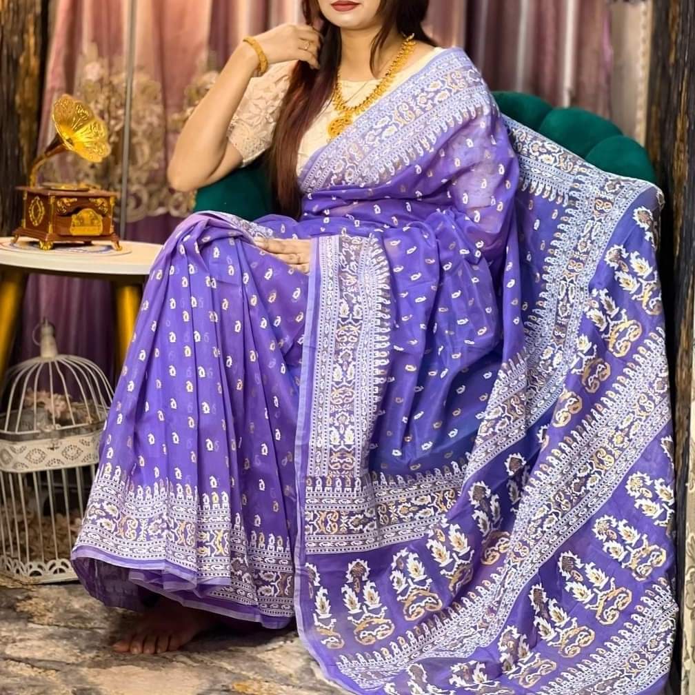 Half Silk Handprited Sarees ছবি 14